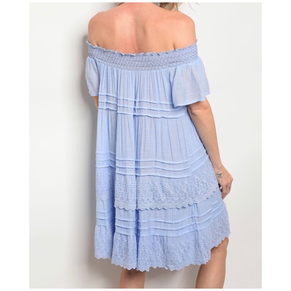 LAST1️⃣//RUFFLES & LACE OFF SHOULDER BLUE DRESS - Picture 4 of 9